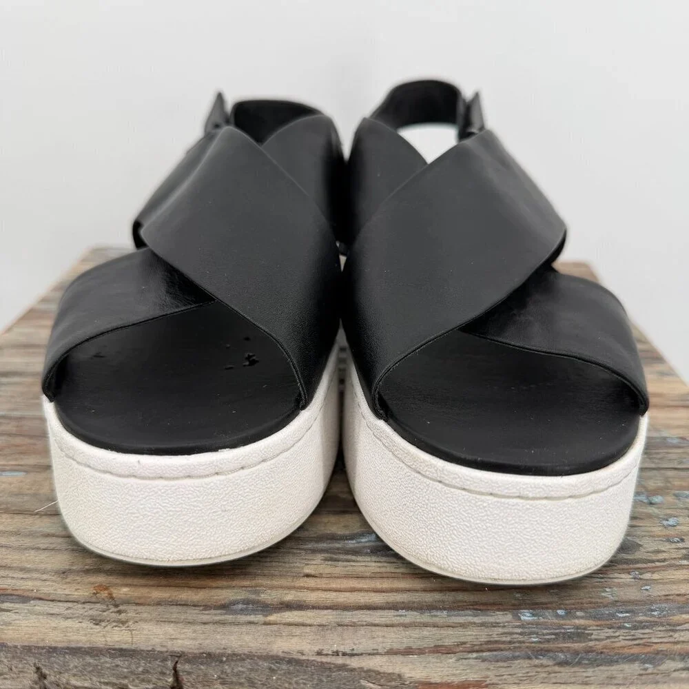Vince Black Leather Platform Sandals Women’s Adjustable Strap Casual Shoes 9.5